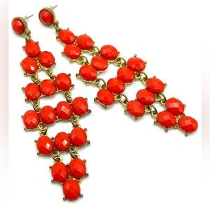 Long Red Chandelier Faceted Pierced Earrings-Statement Earrings